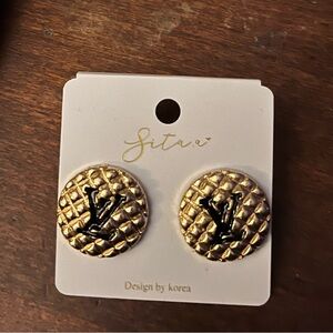 Louis Vuitton Like Gold and Black Button Earrings